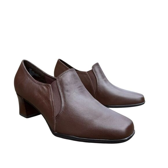 Liz Baker Women's Brown Leather Block Heel Slip On Shoes Size 8 - Picture 6 of 9